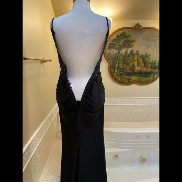 NEW Sexy La Femme Gorgeous Black Lace with Rhinestones Illusion Fitted Gown 12 - Picture 13 of 16